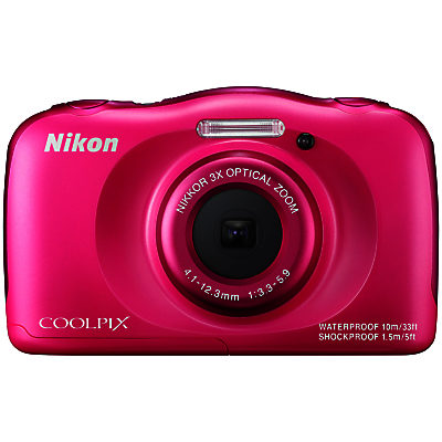 Nikon COOLPIX S33 Waterproof Compact Digital Camera, HD 1080p, 13.2MP, 3x Optical Zoom, 2.7  LCD Screen with Backpack Pink